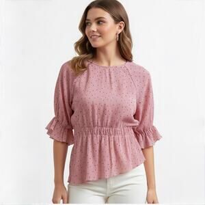 After Market NWT Pink Dot Balloon Sleeve Blouse size Large REVOLVE